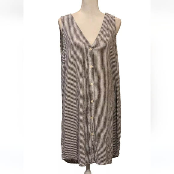 GAP BlueWhite Stripe Knee Length Beach Resort  Lounge Wear Linen Blend Dress L - Picture 2 of 10